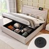 Polsterbett aus Baumwoll-Leinen mit Stauraum & USB-Anschluss, 186x208x107 cm, Beige, ohne Matratze Bild 5