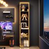 Flieks LED Vitrinenschrank 30×30×160 cm, Glasvitrine schwarz, Vitrine mit Aluminiumrahmentür, verstellbare Einlegeböden, gehärtetes Glas Bild 2
