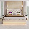 Polsterbett 180×200 cm aus Baumwoll-Stoff mit LED-Beleuchtung und USB-Typ-C-Anschluss, beige Bild 2