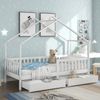 Hausbett Kinderbett 200x90 cm mit 2 Schubladen, Sicherheitszaun, Kiefernholz und MDF in Weiß Bild 3