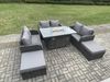 Fimous 8-Sitzer Rattan Gartenmöbel Sofa Set Gas Feuer Grube Esstisch Gasheizung mit Liebe Sofa 2 Großer Fußhocker Dunkelgrau Gemischt Bild 3