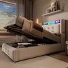 Einzelbett 90x200 cm mit Kopfteil, LED-Beleuchtung, USB Type-C Steckdose, Stauraum & Baumwoll-Leinenbezug,Beige Bild 4