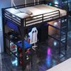 Hochbett mit Schreibtisch, Lattenrost, Regal, LED, Steckdosen, USB und Schubladen, 140x200cm, Jugendbett, Metallbett Bild 4
