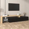 TV-Lowboard MDF/Glas mit LED-Lichtstreifen & Glasböden, 197,5x39x42 cm, Natur/Schwarz Bild 2