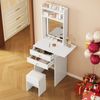 Klappbarer Schminktisch mit LED Beleuchtung und Spiegel platzsparender Kosmetiktisch 2 Schubladen 2 Fächer weiß MDF faltbarer Beauty Tisch für kleine Räume Geschenkidee mit Kippsicherung, 156cmx45cmx75cm, Weiß Bild 4