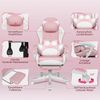 Puluomis Gaming-Stuhl Bürostuhl Ergonomisch mit Katzenpfote Lendenkissen und Katzenohren (Gamer Stuhl, Racing Computerstuhl PC Stuhl mit Fußstütze Kopfstütze), für Mädchen, Teenager, Kinder, Pink Bild 2