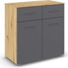rauch Aditio Box, Kommode, 2-türig, 2 Schubladen, mit Softclose-Funktion, Farbe Grau metallic/Eiche Artisan, BxHxT 80x81x42cm Bild 3