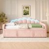 Tagesbett mit ausziehbarem Bett, Schlafsofa, Einzelbett (Ohne Matratze), Doppelbett, Samt, Farbwechselbarer LED-Streifen, 90x200cm(180x200cm), Rosa Bild 5