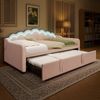 Tagesbett mit ausziehbarem Bett, Schlafsofa, Einzelbett (Ohne Matratze), Doppelbett, Samt, Farbwechselbarer LED-Streifen, 90x200cm(180x200cm), Rosa Bild 2