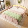 Tagesbett mit ausziehbarem Bett, Schlafsofa, Einzelbett (Ohne Matratze), Doppelbett, Samt, Farbwechselbarer LED-Streifen, 90x200cm(180x200cm), Rosa Bild 4