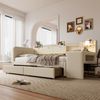 Daybett, 90*200cm, Tagesbett, Schlafsofa, mit 2 Schubladen, Schreibtisch, USB + Typ C, Flip Top Aufbewahrungsfach, Ablagefach, Bett mit Lattenrost (ohne Matratze), Leinen, beige Bild 5