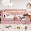 Merax Kinderbett, Einzelbett, Schlafsofa 90x200cm mit USB-Anschluss und LED-Lichtleiste, inklusive Schuhschrank und zwei Schubladen, Rosa Bild 3