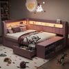 Merax Kinderbett, Einzelbett, Schlafsofa 90x200cm mit USB-Anschluss und LED-Lichtleiste, inklusive Schuhschrank und zwei Schubladen, Rosa Bild 2