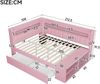 Merax Kinderbett, Einzelbett, Schlafsofa 90x200cm mit USB-Anschluss und LED-Lichtleiste, inklusive Schuhschrank und zwei Schubladen, Rosa Bild 4