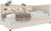 Spielbett 90x200 cm, Leinen + MDF, 2 Schubladen, USB & Typ‑C, mehrere Ablagen, Beige Bild 5
