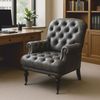 Casa Padrino Luxus Chesterfield Echtleder Sessel Grau / Dunkelbraun / Messing H. 89 cm Bild 2