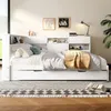 Holzbett mit Regal, Gästebett, Lattenrost und Mehrfachsteckdose, 140x200 cm, Doppelbett, Jugendbett, Kiefer Bild 2