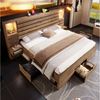 Odikalo Polsterbett Holzbett Bettgestell 160x200 180x200 mit LED USB und Stauraum (mit LED-Downlights und USB Type-C, beleuchtete Nische, schwebende Nachttische, Unterbett-Stauraum mit Schubladen, Eichenoptik) Bild 2