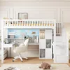 Hochbett mit Schreibtisch, Regal, Schrank, Rausfallschutz und Treppe, 90x200 cm, Kinderbett, Jugendbett, Kiefer Bild 3