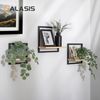 Holz Lichter Wandregal 3‑tlg. Floating Wandregal – Holz & Metall, modern geom. Design, 3-tlg, Schweberegal aus Holz+Metall – platzsparend, vielseitig, langlebig Bild 2