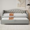 Graues Schlafsofa 90x200 cm Mit USB Ladeanschluss Und Ausziehbett Leinenbezug Multifunktionsmöbel 2-in-1 Design Sofabett Bild 2