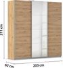 rauch Kleiderschrank, Schwebetürenschrank KULMBACH, 3-türig, 1 Spiegeltüre, inkl. Türdämpfer und weiterem Zubehör, Eiche Artisan, 203 x 211 x 62 cm Bild 4