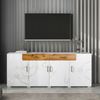 Sideboard weiß marmoriert mit Eiche-Front, modernes TV-Sideboard, Wohnzimmer-Kommode mit 2 Schubladen und 4 Türen Bild 5