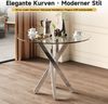 Esstisch Set mit 2 Stühlen Glastisch 80x80 cm mit Rattan Rückenlehne und Samtsitz, Glas Metall Schwarz & Silber Bild 5