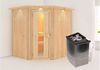 Karibu Sauna Siirin mit Dachkranz + 9kW Saunaofen mit integrierter Steuerung Klarglas Ganzglastür Bild 2