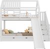 Etagenbett 90x200 cm im Hausdesign aus Kieferholz/MDF mit Treppe, Stauraum und Rutsche, robustes Fallschutzgeländer, Weiß Bild 5
