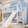 Etagenbett 90x200 cm im Hausdesign aus Kieferholz/MDF mit Treppe, Stauraum und Rutsche, robustes Fallschutzgeländer, Weiß Bild 2