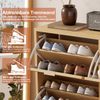 Schuhschrank mit 4 Klappschubladen, Schuhkommode aus Rattan mit Metallgriffen, Schuhregal für Flur, Schlafzimmer, Wohnung,Holzmöbel, Landhausstil, Maße: 100 x 25 x 90 cm Bild 3