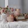 Kleine LED Kerze ,Flamme Romb' , Windlicht, Batterie + Timer, flackernd, rosa Glas, H 10cm Bild 3