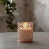 Kleine LED Kerze ,Flamme Romb' , Windlicht, Batterie + Timer, flackernd, rosa Glas, H 10cm Bild 2