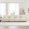 Elegantes großes 4-Sitzer Sofa, Mid-Century-Stil, aus Chenille mit Trichter-Armlehnen, abnehmbarer Rüschenschürze & spindelförmigen Beinen, weiß, Bild 4