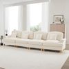 Elegantes großes 4-Sitzer Sofa, Mid-Century-Stil, aus Chenille mit Trichter-Armlehnen, abnehmbarer Rüschenschürze & spindelförmigen Beinen, weiß, Bild 5