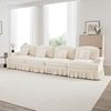 Elegantes großes 4-Sitzer Sofa, Mid-Century-Stil, aus Chenille mit Trichter-Armlehnen, abnehmbarer Rüschenschürze & spindelförmigen Beinen, weiß, Bild 2