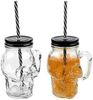 Sinoba Gläser-Set 3D Totenkopf Trinkglas Set Trinkgläser Garten Party Halloween Sommer, 2-tlg, mit Deckel und stabilem Strohhalm aus Glas 450ml Bild 2