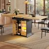 Esstisch 110/140x80x76 cm Natürlich und Schwarz, ausziehbar, MDF mit Sicherheitsglas, LED-App-Beleuchtung und integriertem Stauraum Bild 3