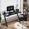 GTPLAYER Schreibtisch Gaming Tisch Schreibtisch mit Mauspad PC Tisch Kohlefaseroberfläche, Stabiler Computertisch mit Kopfhörerhaken, Schwarz Bild 3