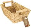 HMF Aufbewahrungskorb Aufbewahrungskorb geflochten aus Wasserhyazinthe, Korb mit Holzgriffen (1 St), Aufbewahrung für Badezimmer, Wohnzimmer, Küche, 30 x 20 x 12 cm, Natur Bild 4