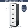 Hängeregisterschrank abschließbar SARA - 5 Schubladen mit Schloss | Aktenschrank Büroschrank aus Stahl Metallschrank, 163x46x62cm Anthrazit-Weiß Bild 2
