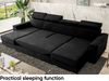 MEBLINI Schlafcouch mit Bettkasten - VOSS - 306x168x79cm - Schwarz Samt - Ecksofa mit Schlaffunktion - Sofa mit Relaxfunktion und Kopfstützen - Couch U-Form - Eckcouch - Wohnlandschaft Bild 5