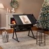 BBWL Zeichentisch mit 2 Schubladen MDF Holz Schreibtisch inkl Hocker, Zeichentisch höhenverstellbar für Home Office Schule Bild 3