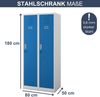 Umkleideschrank Spind KACPER - 2 Abteile, Etikettenhalter Lüftungsschlitze | Umkleidespind Metall Schließfachschrank Garderobenspind, 180x80x50cm Grau-Blau Bild 2