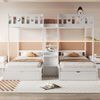 Hochbett mit Leiter, Stauraum und zwei Schubladen,Sicherheitsgeländer mit Stern- und Monddesign,oberes Bett 140×200 cm, unteres Bett 90×200 cm,Bettrahmen aus Massivholz,Dreifachbett,Kinderbett,weiß Bild 3