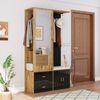 Garderobenset mit Spiegel, Schuhbank & Schuhregal, 100x38x180 cm, Schwarz/Natur Bild 2