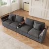 Merax 4-Sitzer Sofa, Wohnzimmer Sofa mit USB/USB-C Ladefunktion, klappbarer Mittelarmlehne, verstecktem Stauraum, bequemes Sofa, Grau Bild 2