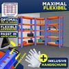 MASKO® Eckregal Lagerregal Schwerlastregal, Kellerregal, 180x75x40cm , bis 875 kg, 5 verstellbare Ablagen, MDF-Platten Regal aus Metall, Steckregal, Werkstattregal, Keller, Garage Orange / Blau Bild 4