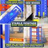 MASKO® Eckregal Lagerregal Schwerlastregal, Kellerregal, 180x75x40cm , bis 875 kg, 5 verstellbare Ablagen, MDF-Platten Regal aus Metall, Steckregal, Werkstattregal, Keller, Garage Orange / Blau Bild 3